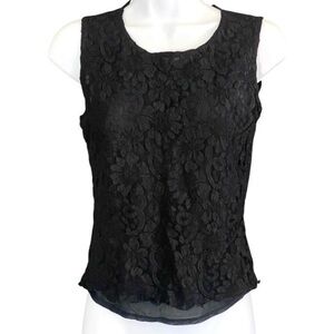 Vtg 90’s Romantic Goth Sleeveless Black Lace Top Sz M Semi Sheer Fairy Grunge